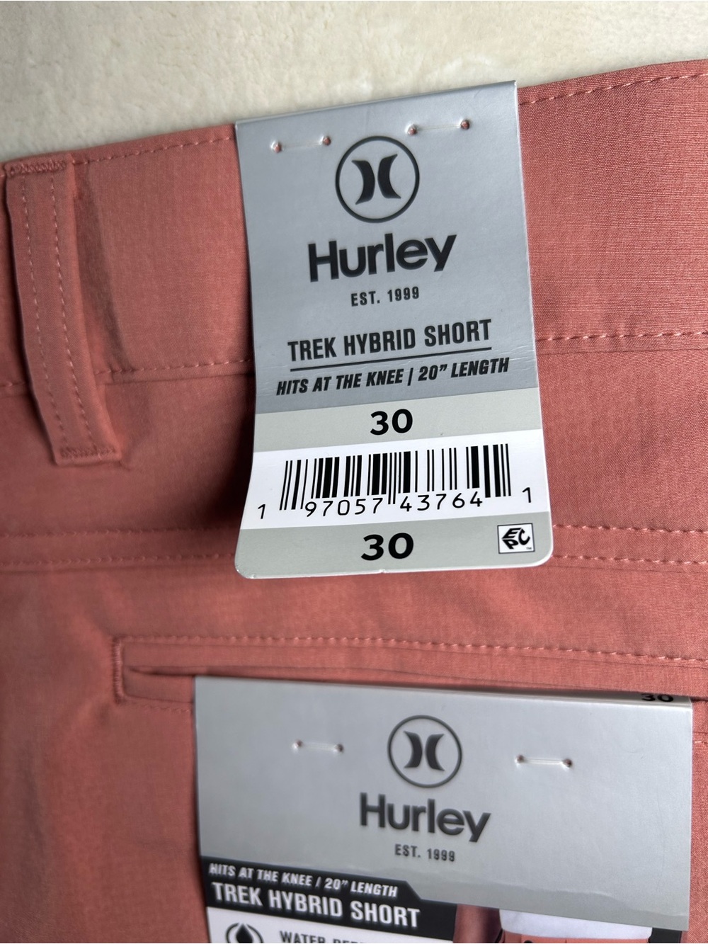NWT Hurley Men's Trek Hybrid Shorts Sz 30 Orange Salmon Water Repellent Stretch - Picture 9 of 11